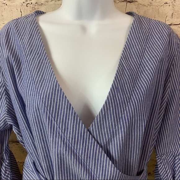 Beach Lunch Lounge Arianna Blue Striped Wrap Bell Sleeve Top - Picture 2 of 9